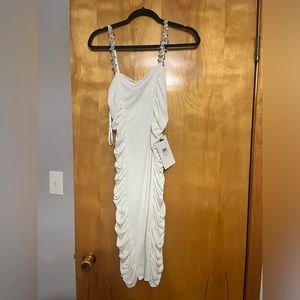 White Midi Bodycon Jeweled Strap Dress NWT Never Worn